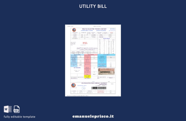modello di versione della bolletta dell'energia elettrica Pakistan Multan in sti
